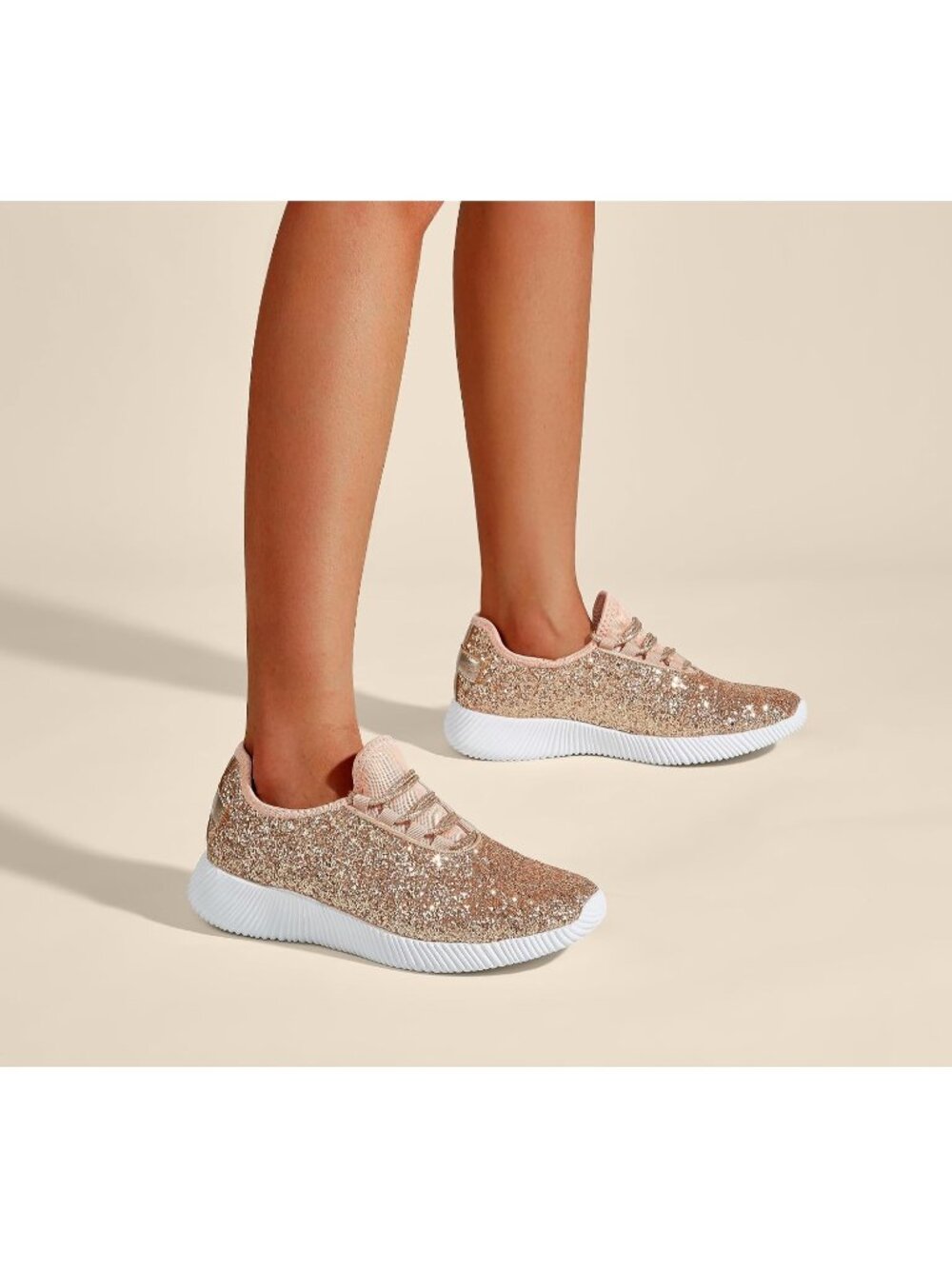 Women's New Rose Gold Slip On Running Shoes Tennis Fashion Glitter Sneakers - Picture 5 of 6